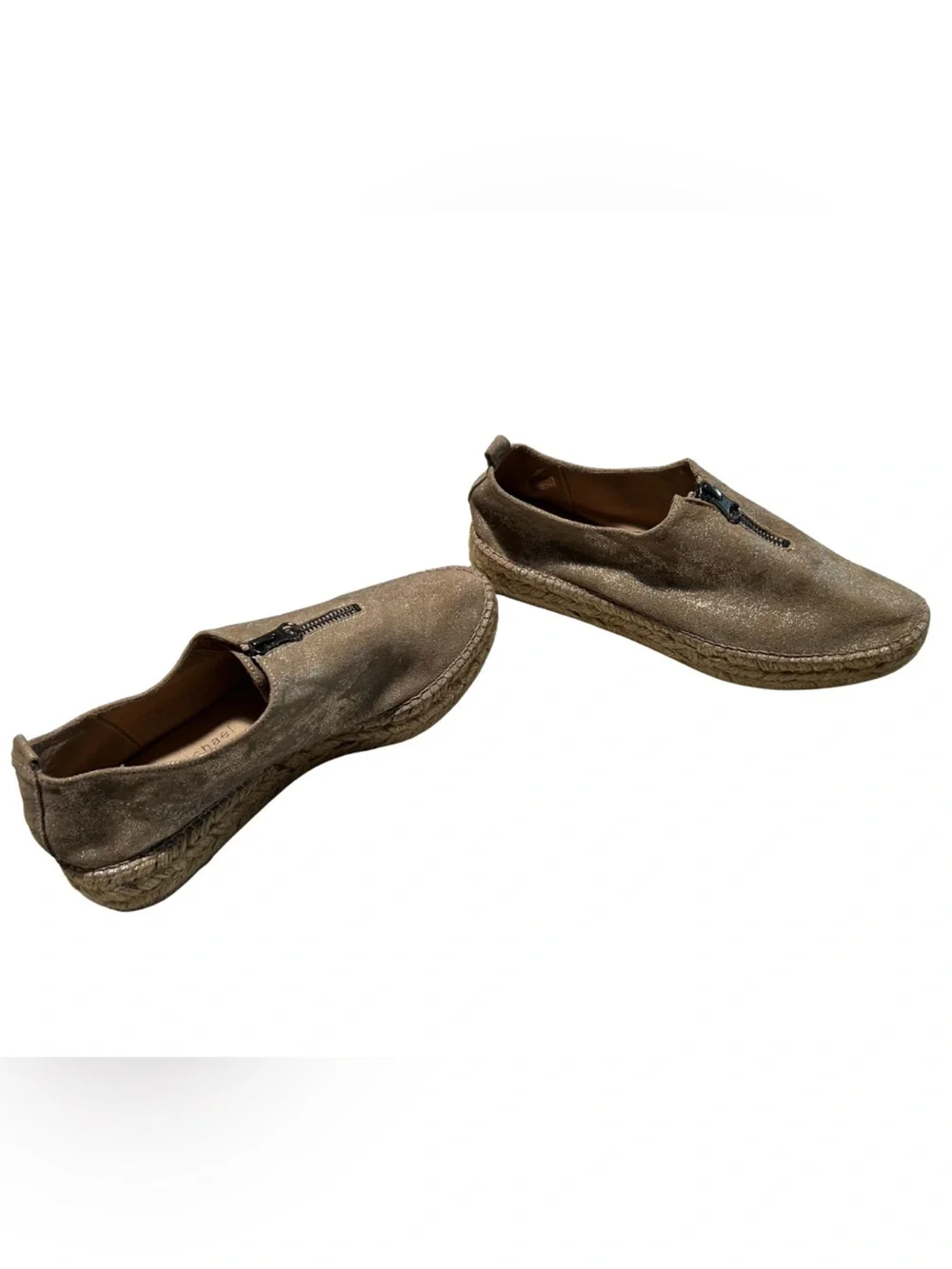 Eric Michael Serena Platform Slip On Espadrilles | Taupe/Gold | Size 41 (US 10)